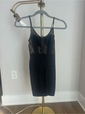 Free People Black Lace Slip Dress with Sheer Bodice